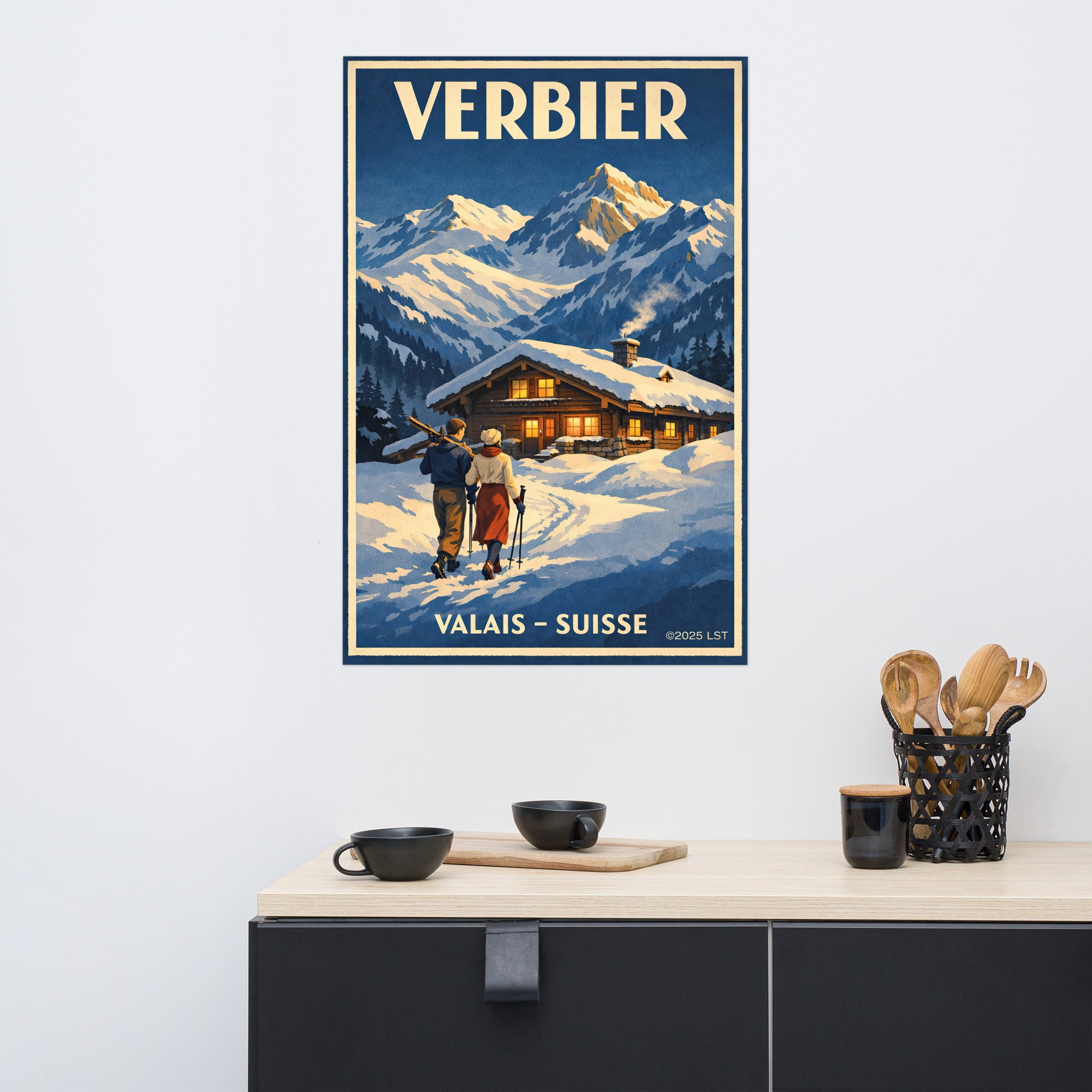 エルヴィン・ヘーリッヒ アートポスター A1版 Verbier Switzerland Alpine Chalet | Art Deco Ski Poster Print