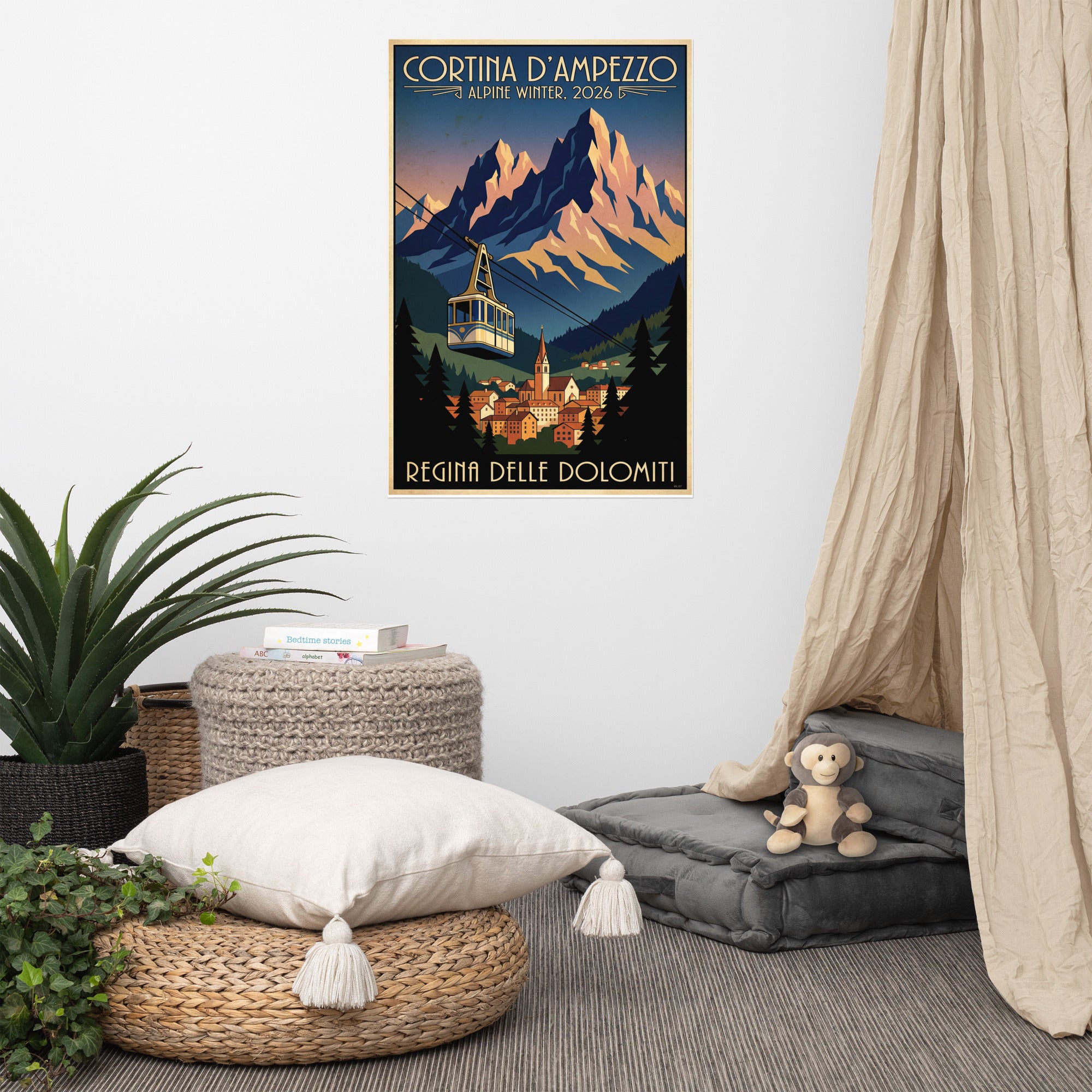 Cortina d'Ampezzo Alpine Winter 2026 | Art Deco Ski Poster Print