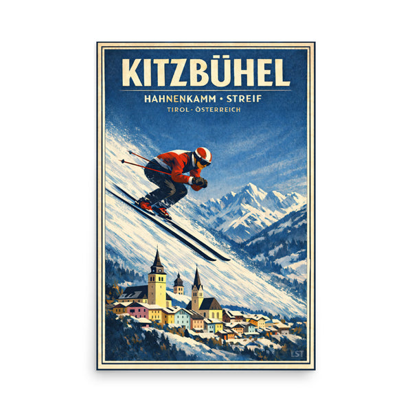 Kitzbühel Hahnenkamm Streif Art Deco Ski Poster Print — LongSkisTruck Museum Collection
