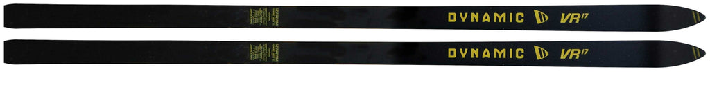 Dynamic VR17 207cm vintage race skis full-length top sheet view black with yellow logo | LongSkisTruck