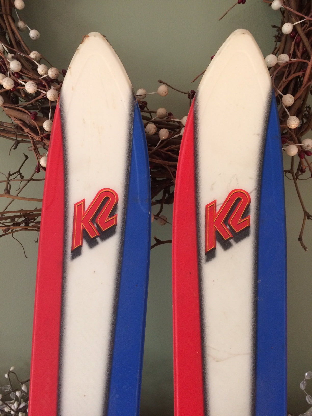 K2 Three 78 178cm — tip and shovel top sheet view with red and blue color | LongSkisTruck